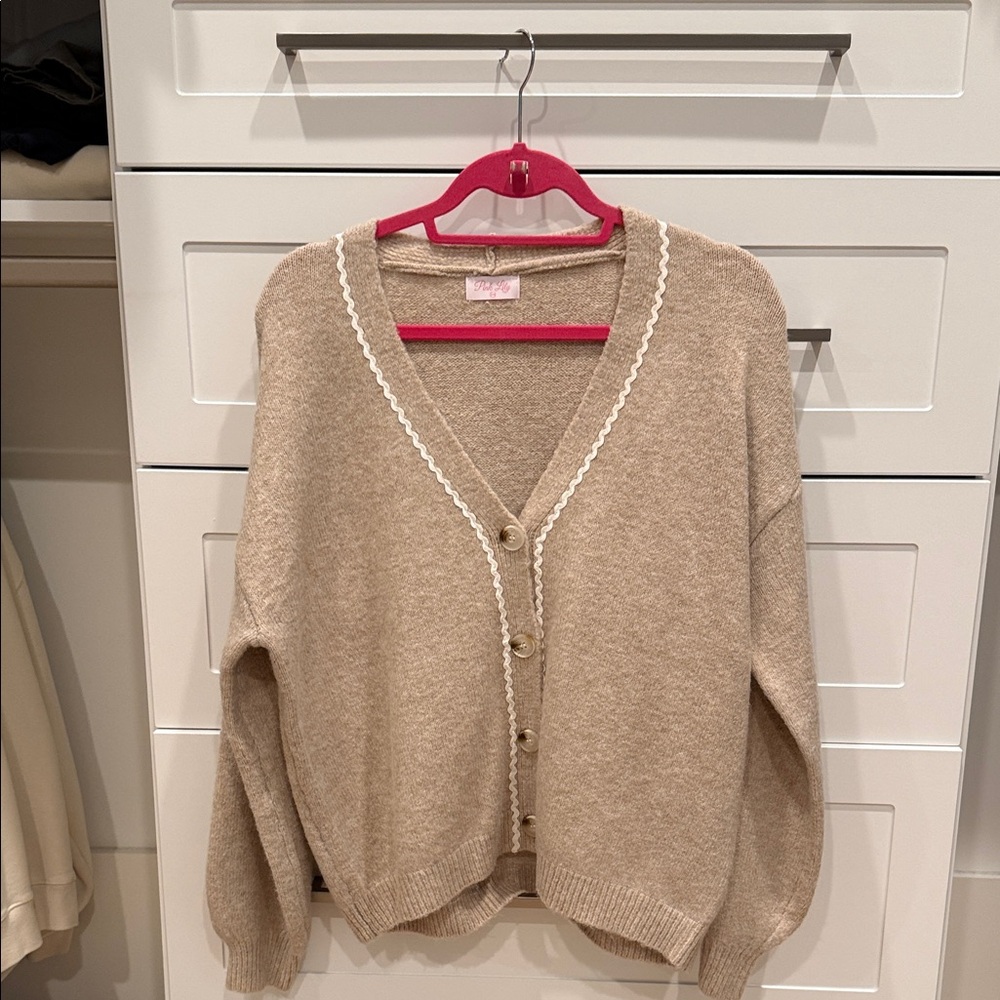 Pink lily Beige Cardigan Sweater